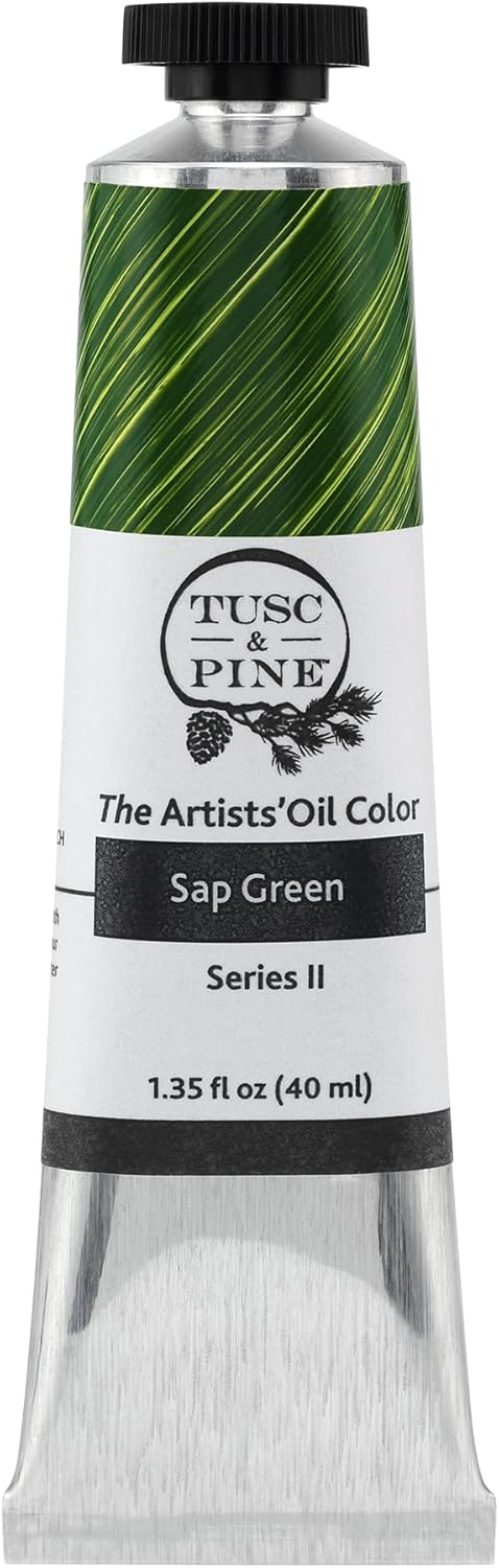 Tusc & Pine Artist Oil Paint - Sap Green, 40 ml, Non-Yellowing, Rich & Creamy Consistency, Maximum Pigment Load, Small Batch Milled Oil Paints Made in the USA for Professional Artists