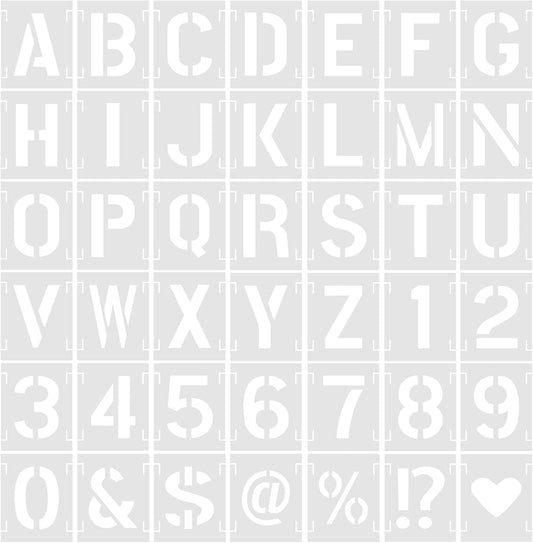 4 Inch 42 Pcs Reusable Letter Number Symbol Stencils, Plastic Painting Templates for Wood Wall Fabric Rock Chalkboard Signage School Door Porch DIY Art Craft Decoration Projects