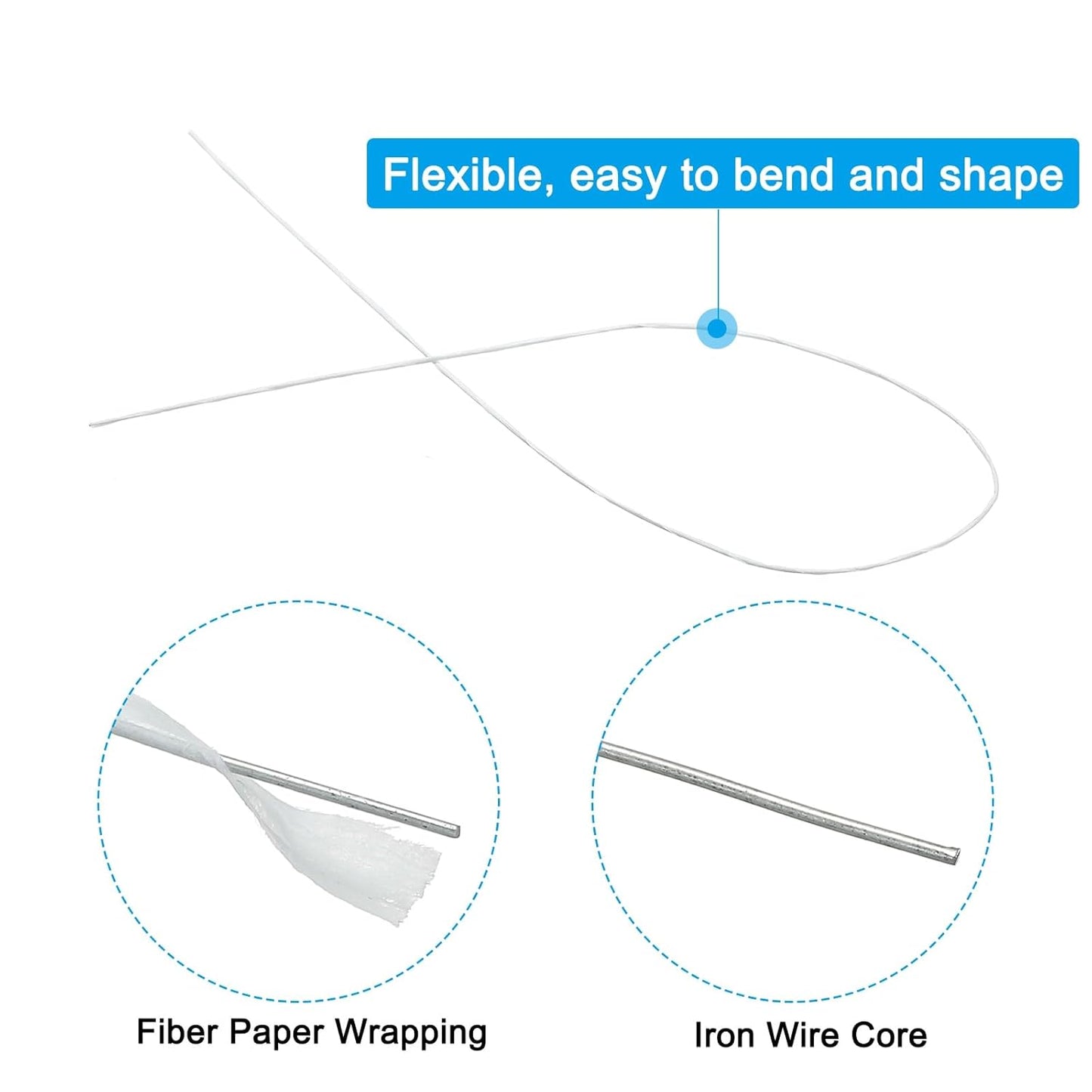 PATIKIL 26 Gauge 16" Floral Stem Wire, 100 Pcs Paper Wrapped Iron Artificial Flower Stem Accessories for DIY Bouquet Stem and Craft Decoration, White