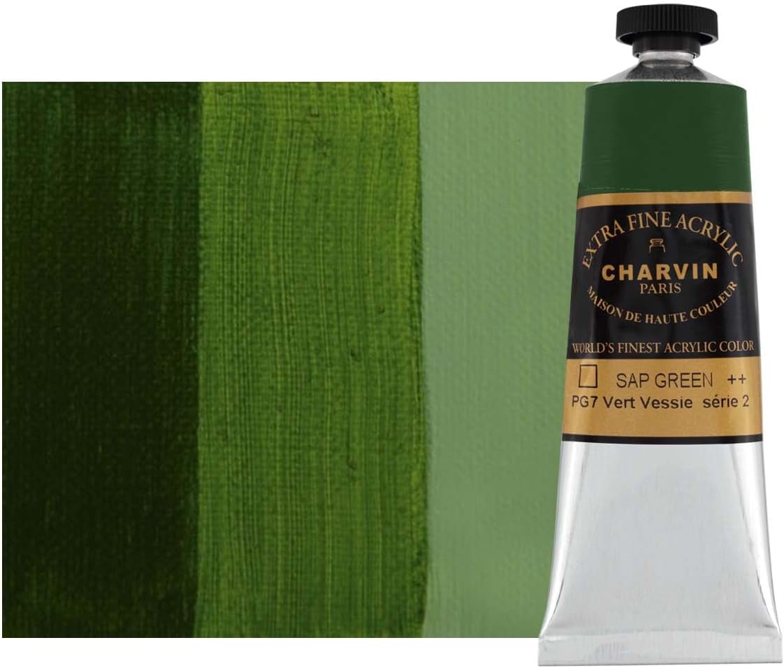 Charvin Extra Fine Professional Acrylic Paint - Sap Green, 60ml Tube, Triple-Milled, Lightfast Pigments, Open Stock Artist Acrylic Paints in Nature-Inspired Hues