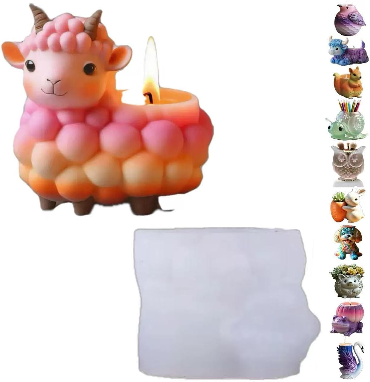 Animal Resin Molds Silicone 3D Cute Sheep Epoxy Resin Plaster Candle Holder Wax Molds for Candle Making, Art Crafts DIY Unique Display Home Decor