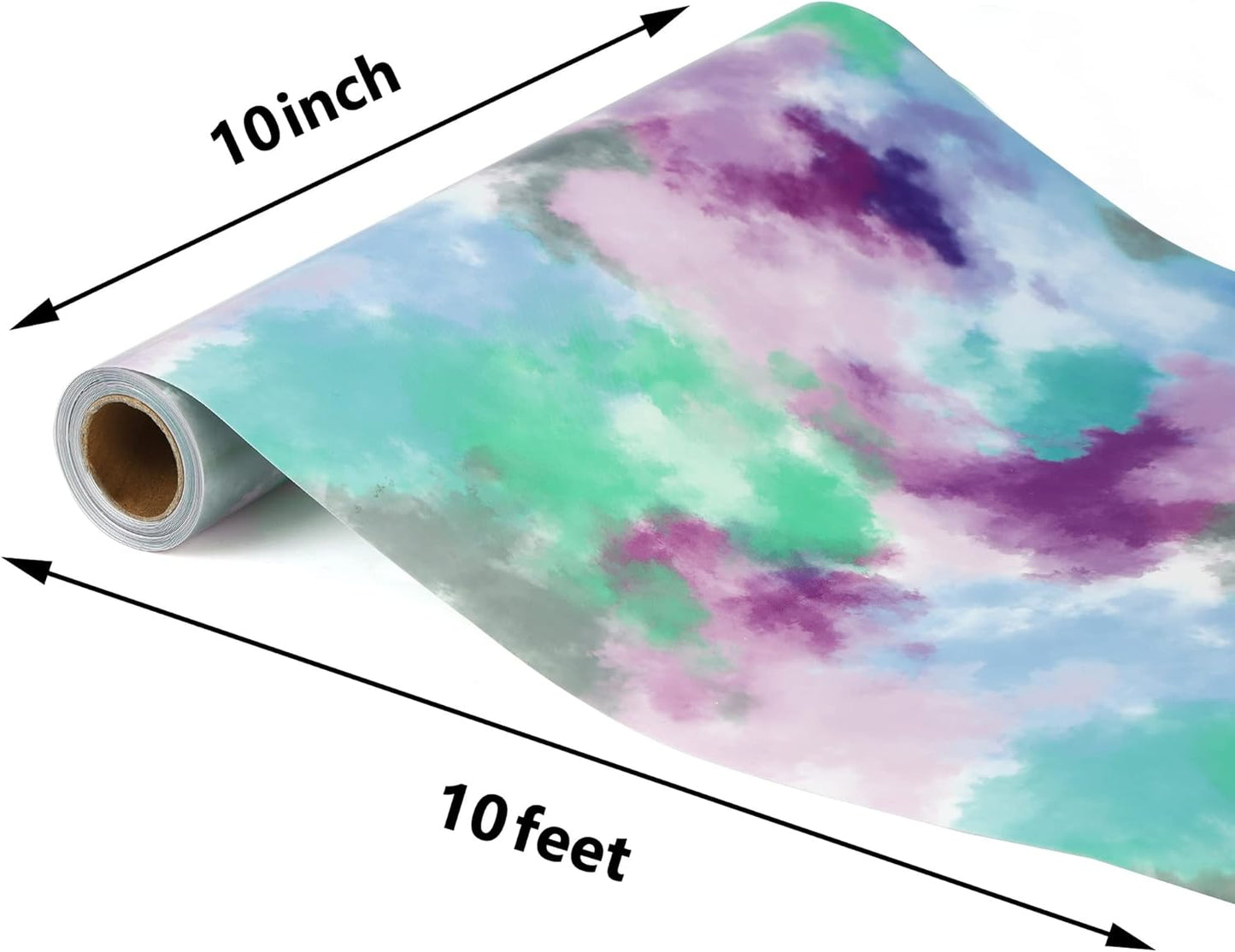 RENLITONG Tie Dye HTV Rainbow Heat Transfer Vinyl 10Inch by 10ft Roll Iron on DIY for T-Shirt Rolls Easy to Cut & Weed for Heat Vinyl Glossy