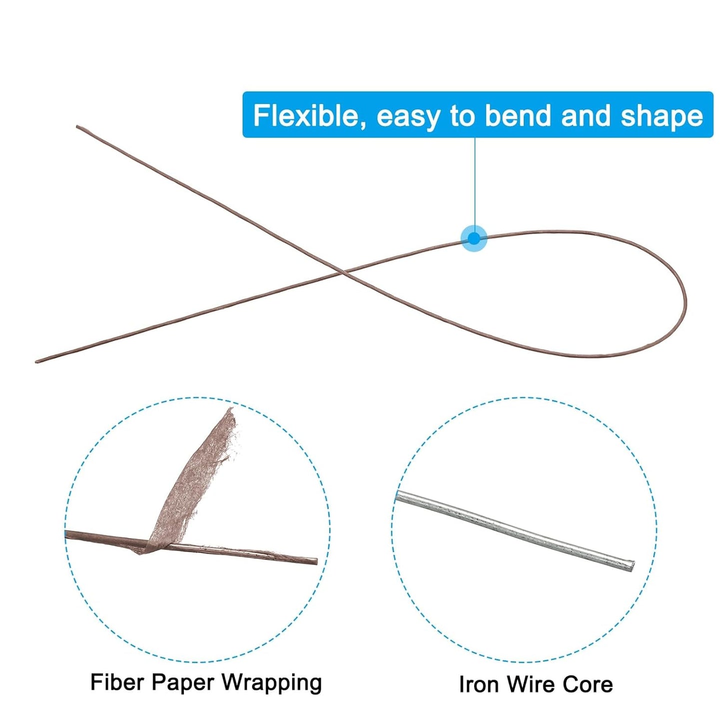 PATIKIL 22 Gauge 16" Floral Stem Wire, 100 Pcs Paper Wrapped Iron Artificial Flower Stem Accessories for DIY Bouquet Stem and Craft Decoration, Brown