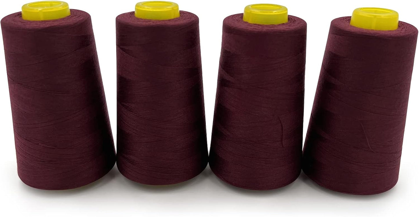 Tortoise 4 Cones of 3000 Yards Each Spool Thread for All Purpose, Serger, Overlock, Quilting, Sewing Machine - 40S/2 Purplish-Red