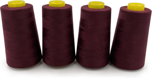 Tortoise 4 Cones of 3000 Yards Each Spool Thread for All Purpose, Serger, Overlock, Quilting, Sewing Machine - 40S/2 Purplish-Red