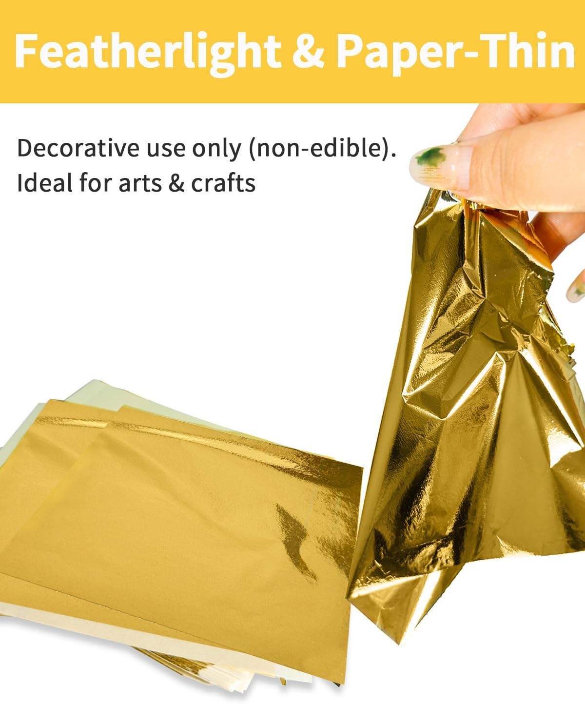 Luckymica Gold Leaf Sheets, 100 Pcs Adequate Gold Foil Sheets for Arts, Crafts, Decoration, Gilding, Paints, DIY, 5.5" x 5.5"