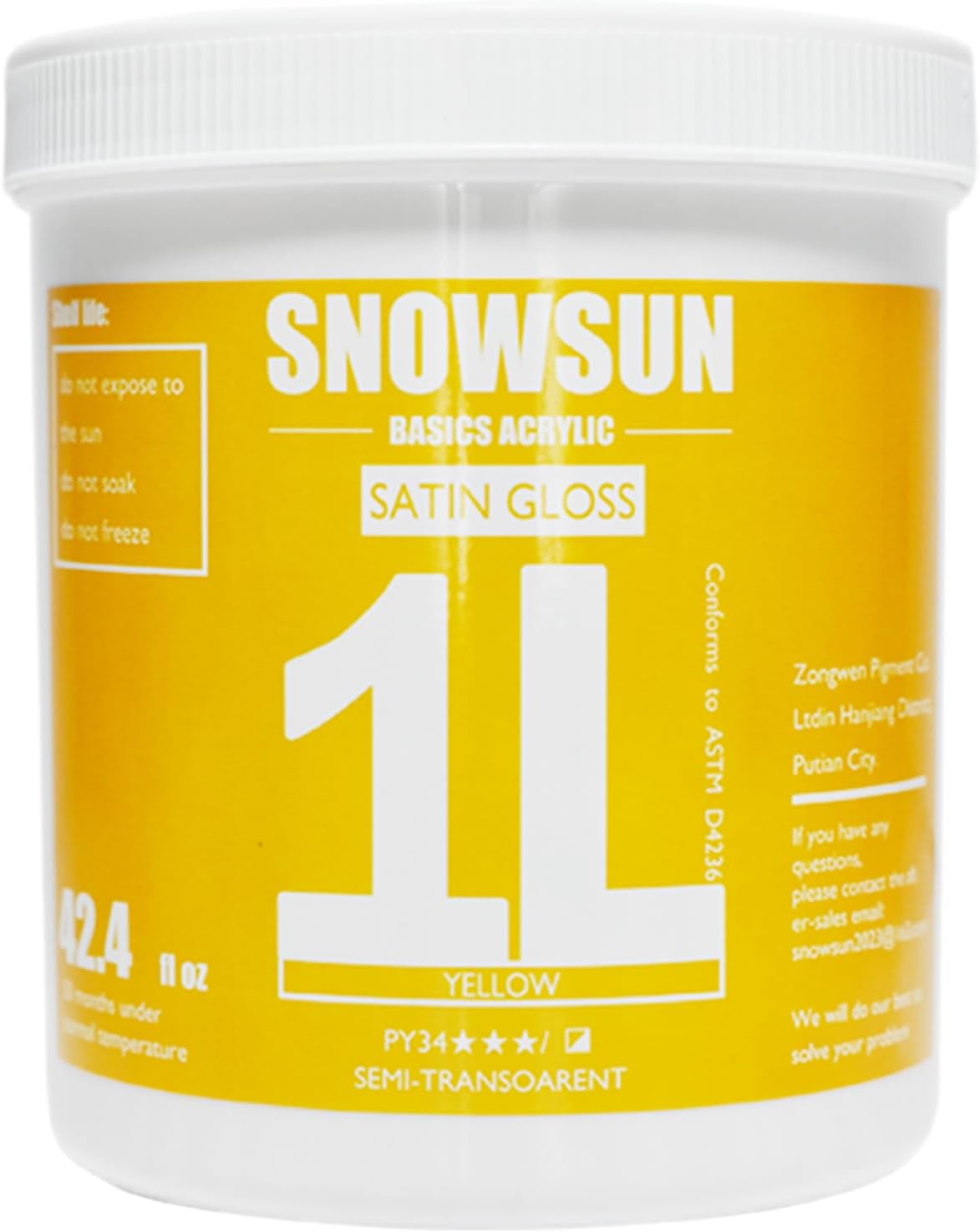 SNOWSUN Yellow Acrylic Paints, Large Bulk Heavy Body Acrylic Paint (42.4 oz, 1L) - Non Toxic Gloss Thick Art Paint for Multi-Surface, Ideal for Canvas Wood Ceramic Fabric and Leather, Stone Craft, for Artists & Beginners