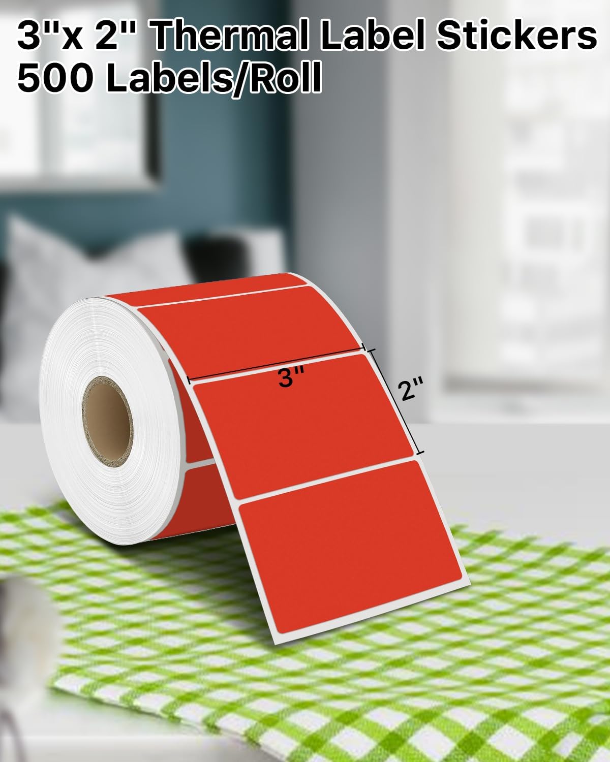 iEager 3" x 2" Thermal Labels, Rectangle Thermal Printer Stickers, Self-Adhesive Durable Sticker with Perforation Line, 500 Labels/Roll, Red
