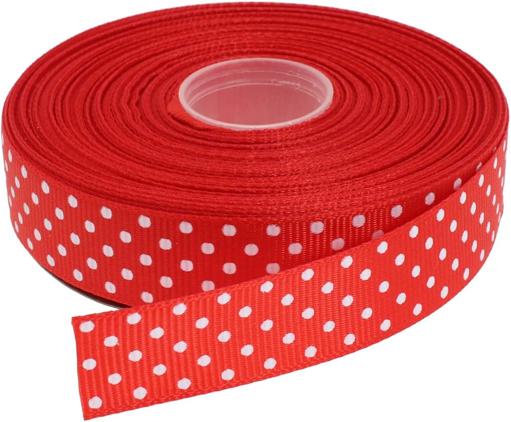 Polka Dot Grosgrain Ribbon 25 Yard Each Roll 100% Polyester (3/4", Red)