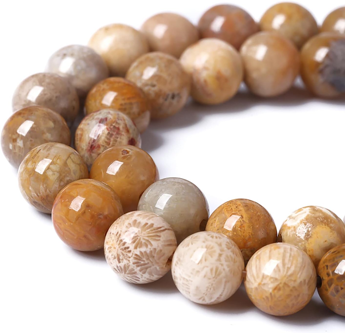 120pcs 6mm Natural Coral Jade Chrysanthemum Stone Beads Round Loose Beads for Jewelry Making,DIY Bracelet Necklace 32" 2 Strands