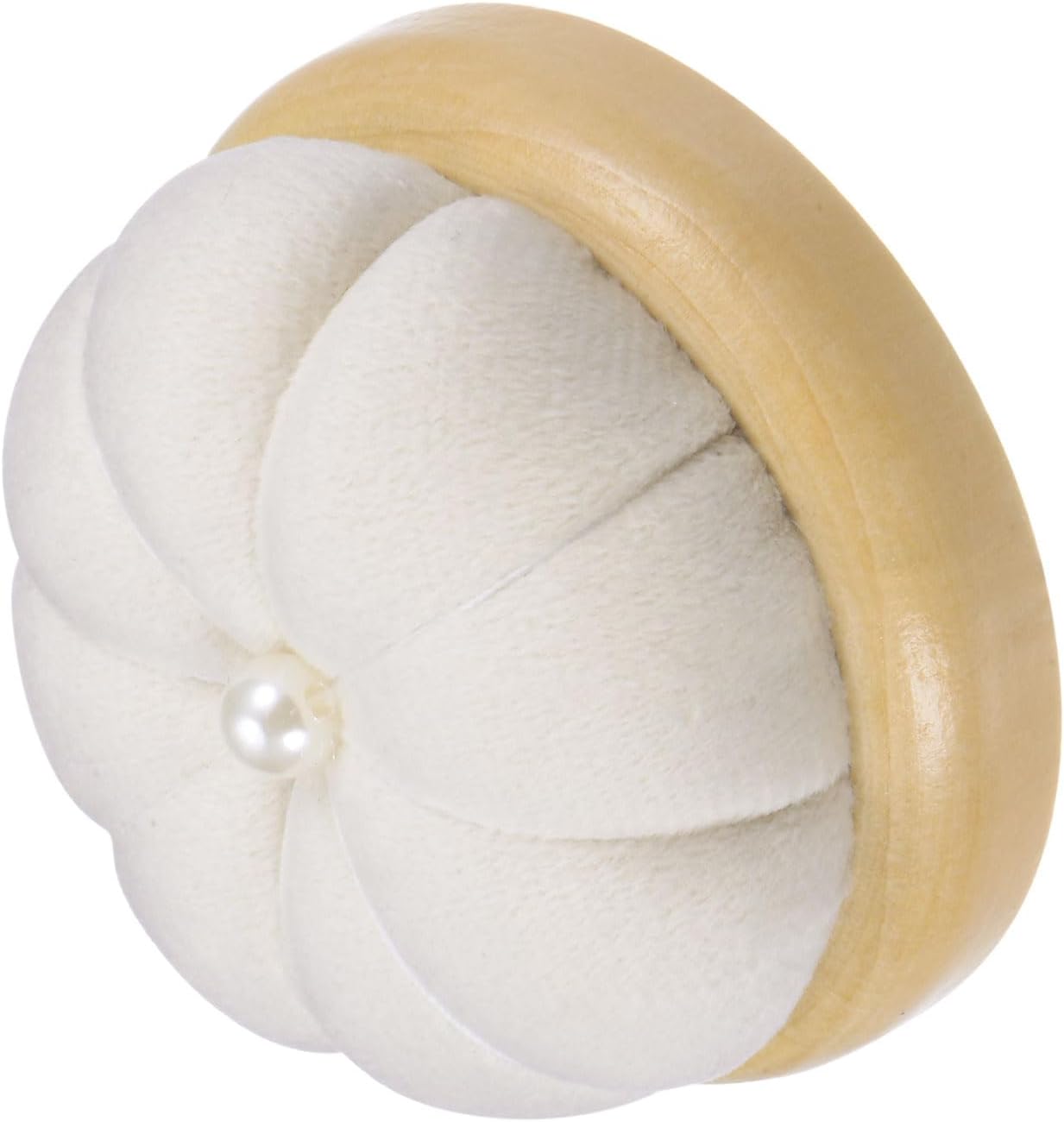 HARFINGTON Wooden Base Pin Cushion Japanese Style Cute Needle Holder Pincushions Round for Sewing Quilting Needlework DIY Crafts, Cream