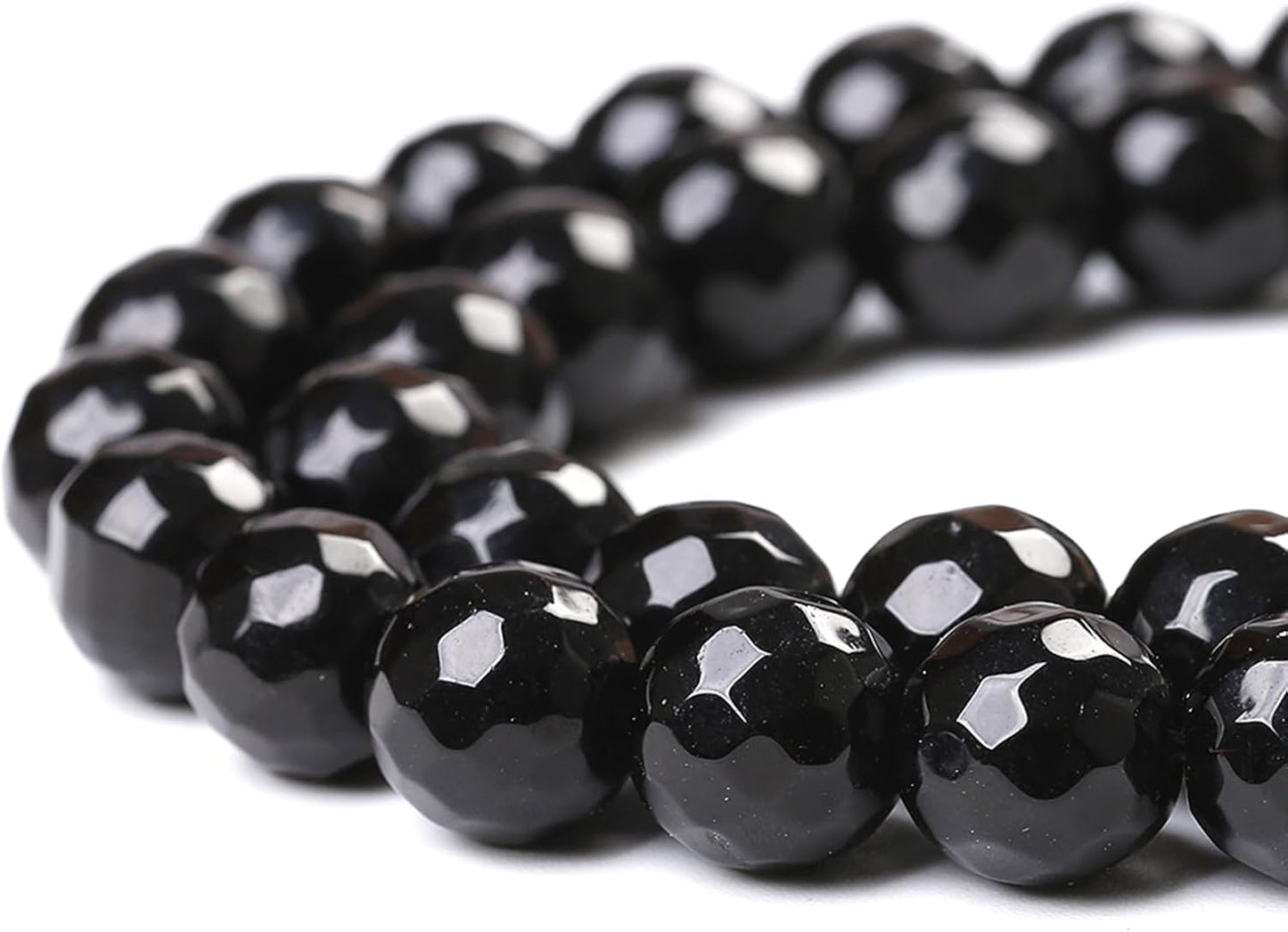 45pcs 8mm Natural Faceted Black Agate Stone Beads for Jewelry Making Energy Healing Beads DIY Bracelet Necklace Accessories 15" (8mm, Faceted Black Agate)