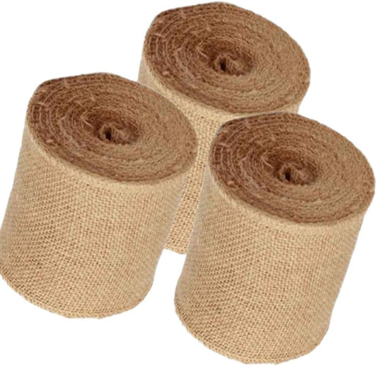 3 Pack - (Total 30 Yards - 90 feet) Burlap Ribbon 4" x 10 Yards Natural Jute 4 Inch 30ft roll (Natural, 4 Inch X 10 Yards) Total 90'