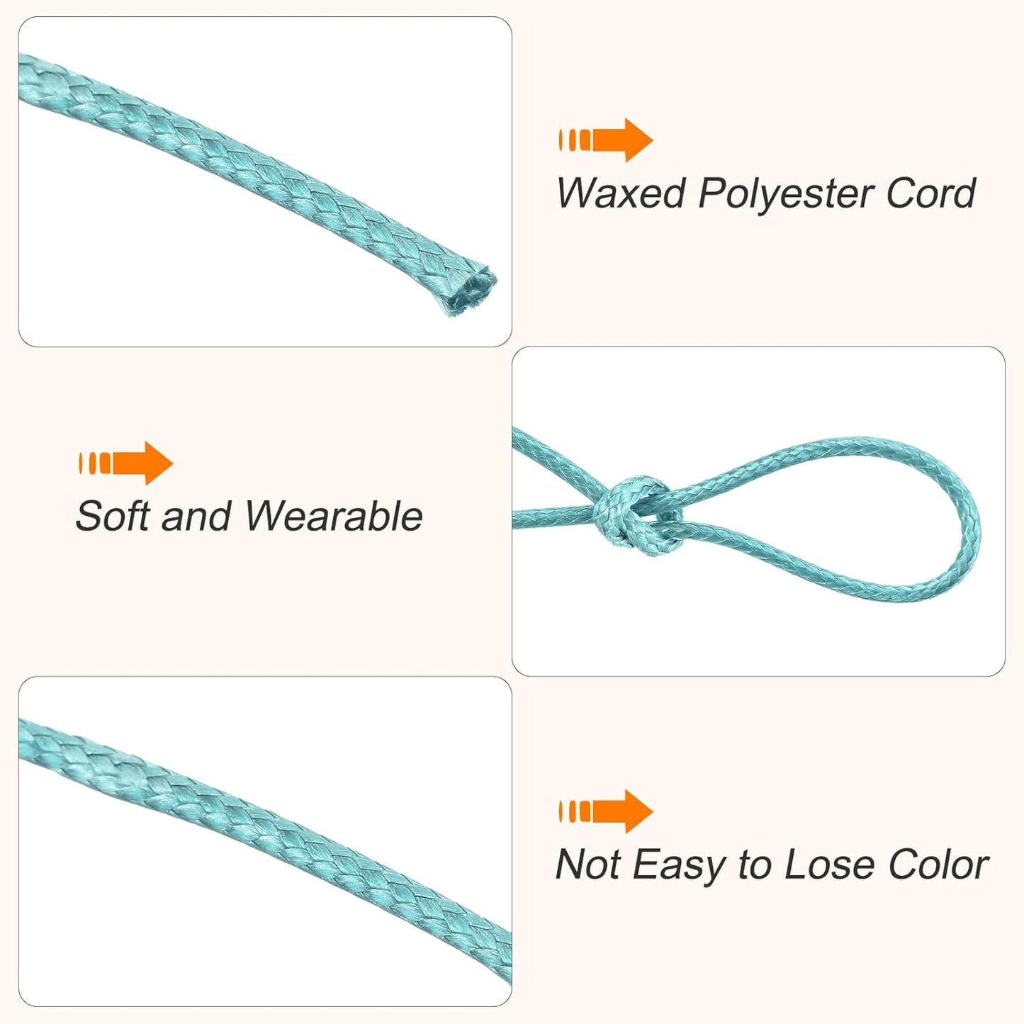 MECCANIXITY Waxed Cord 0.8mm Waxed Polyester Cord 175 Yard Wax String for Bracelet Making,Necklaces, Beading,Jewelry Making and DIY Crafts(Lake Blue)