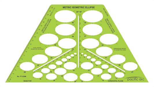 Pacific Arc Template: Metric Isometric Ellipse 35 & 16 Degrees 13.25" x 7.25"
