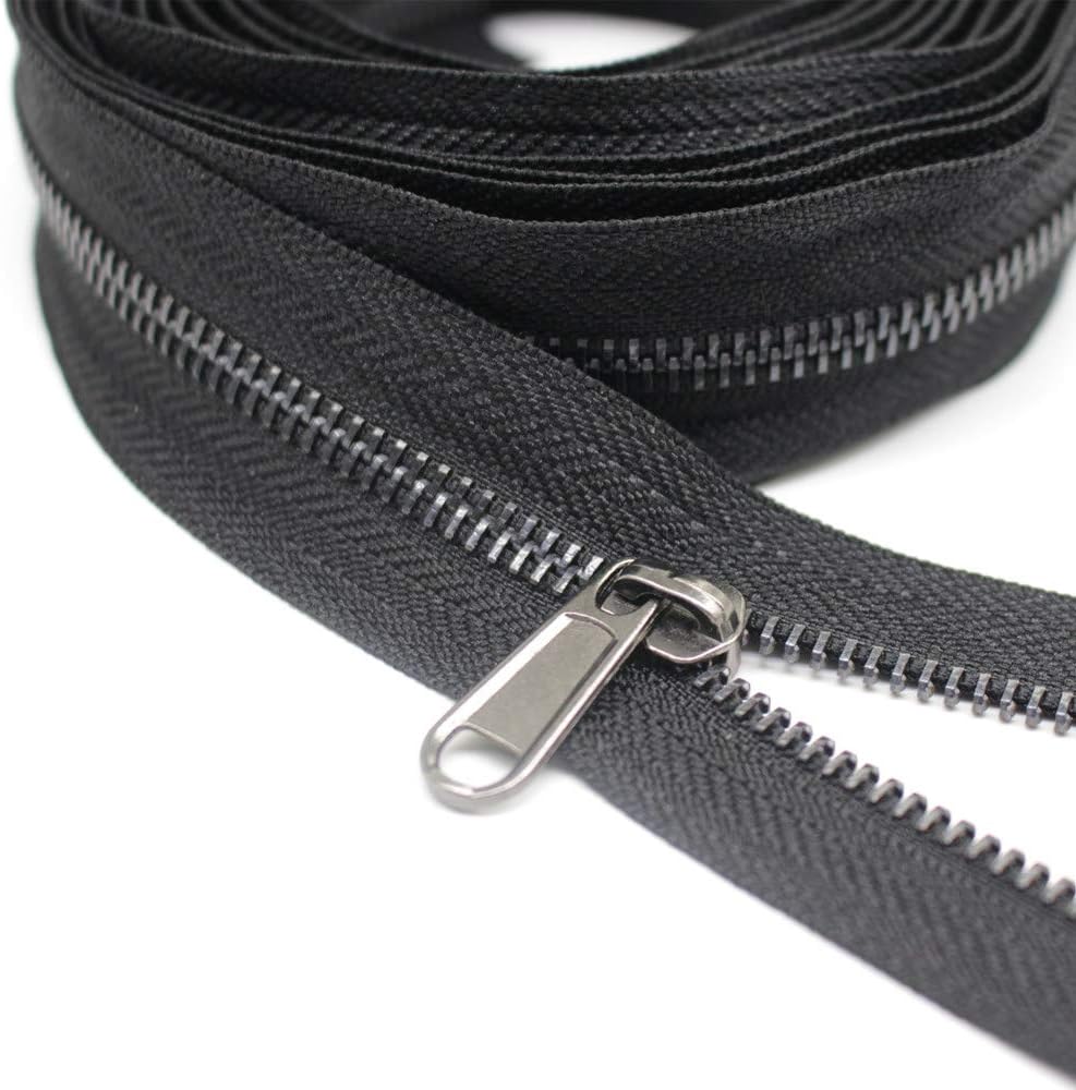 YaHoGa #5 Metal Zippers by The Yard Bulk 4 Yards + 10 pcs Sliders for Bags DIY Sewing Tailor Crafts (Black Nickel Teeth)