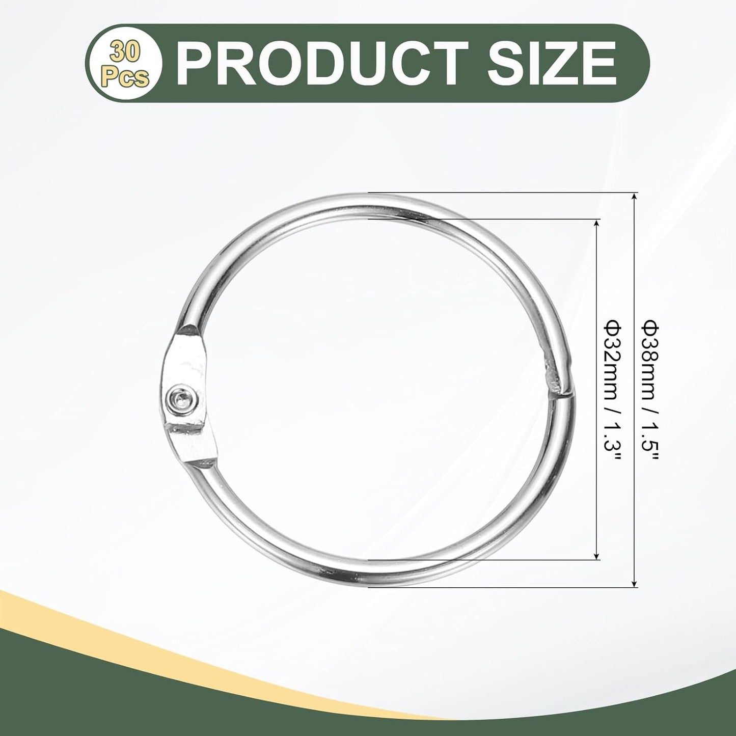 PATIKIL 1.3" x 1.5" Loose Leaf Binder Rings, 30 Pcs Metal Book Rings Nickel Keychain Ring for Paper Index Cards Flash Card Notebook Rings Office Home Book Binder, Silver Tone