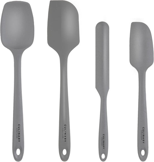 Culinary Couture 4-Piece Grey Baking Spatula Set - Rubber Spatulas Silicone Heat Resistant, BPA-Free - Spatula Set for Nonstick Cookware - Silicone Baking Utensils