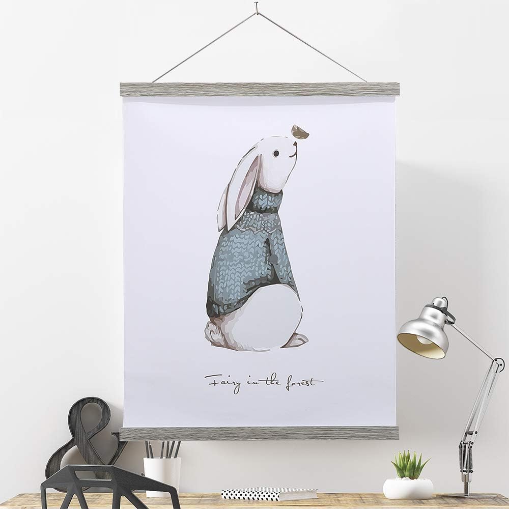 Ywlake Magnetic Poster Hanger, 10x10 10x32 10x20 Poster Frame Wood Wooden Magnet Print Posters Dowel Scroll Hanger Hangers Hanging Kit for Walls Map Canvas Artwork (Grey, 10")