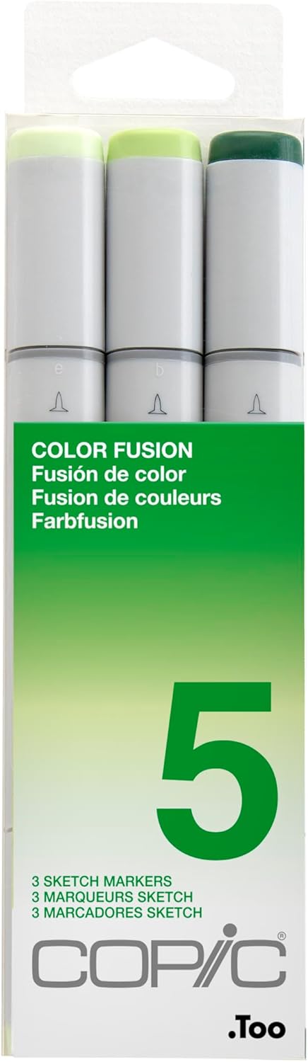 Copic Sketch, Alcohol Markers, Dual Brush Tip Art Marker for Adults, Permanent Ultra Blendable Sketch Markers for Coloring Drawing & Illustration Art - 3pc Set, Color Fusion #5, Green