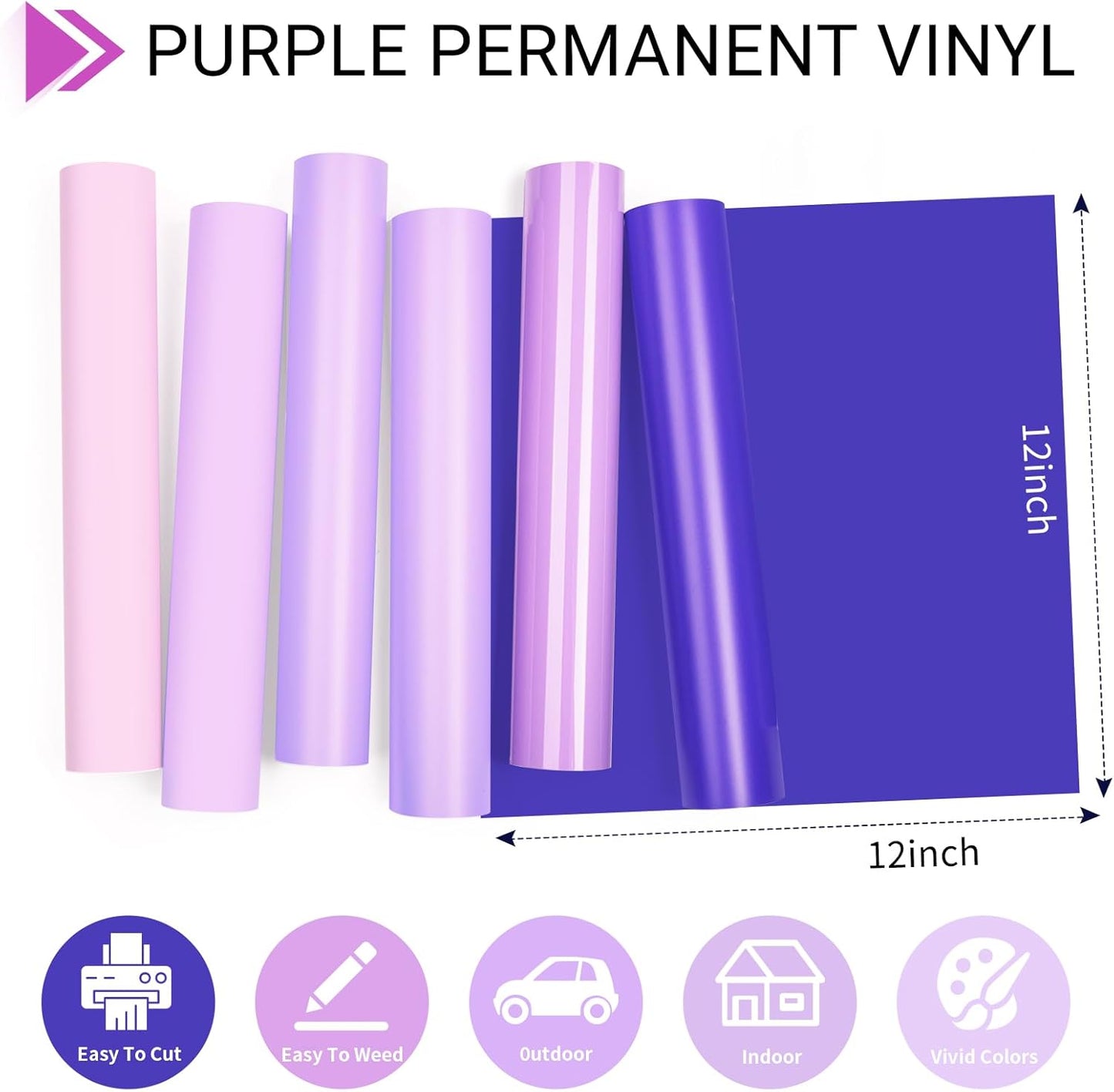 GIRAFVINYL Purple Permanent Vinyl - 12”x12” 7 Pack Adhesive Purple Vinyl for DIY Helloween Decorations, Signs, Tumblers, Easy to Weed & Water-Proof