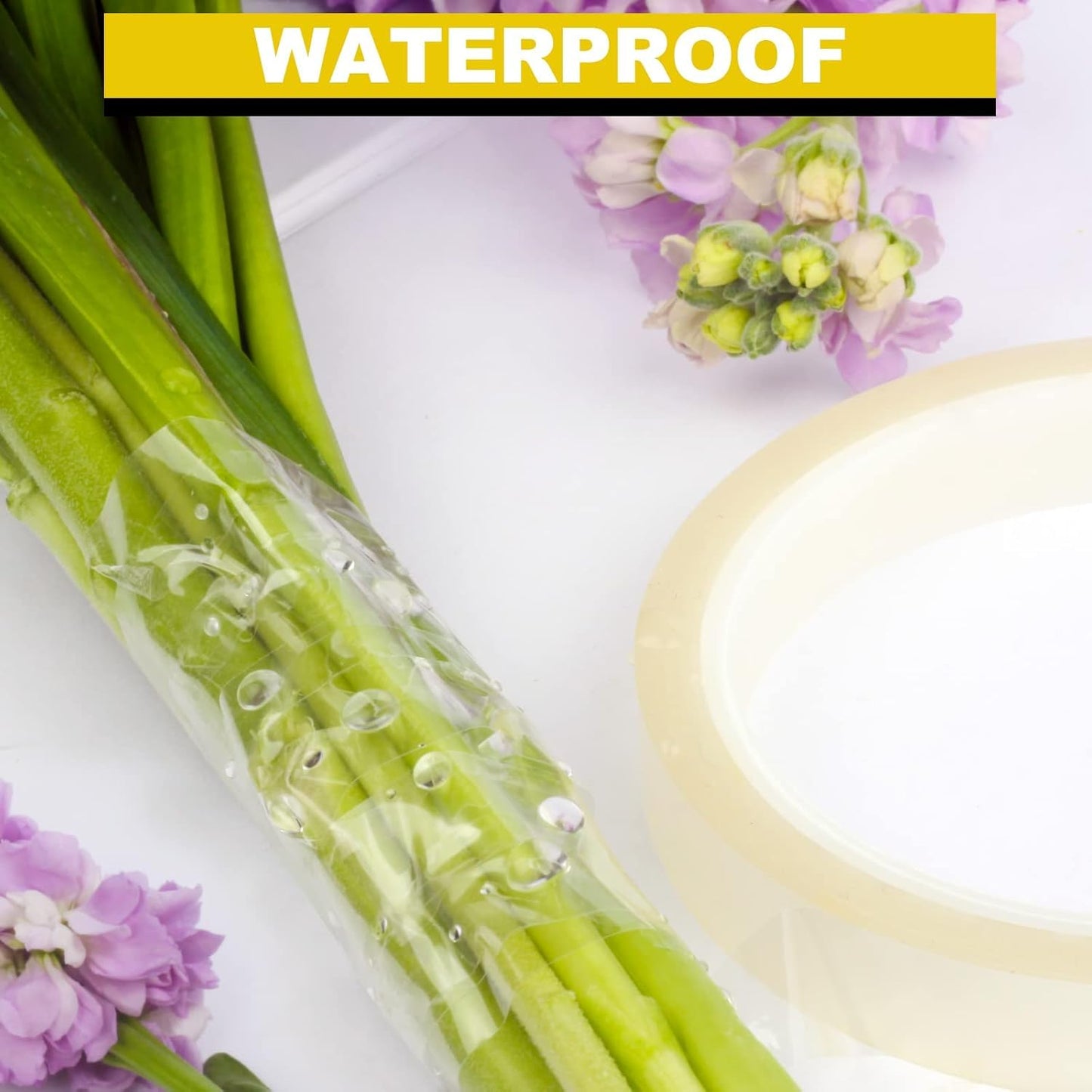 4Packs Clear Floral Tape - 1/4 inches Wide Floral Vase Tape, Clear Waterproof Floral Tape for Fresh Flower Bouquets and Flower Arrangements Crafts (0.25inch*4Packs), 0.25inch*4Pack