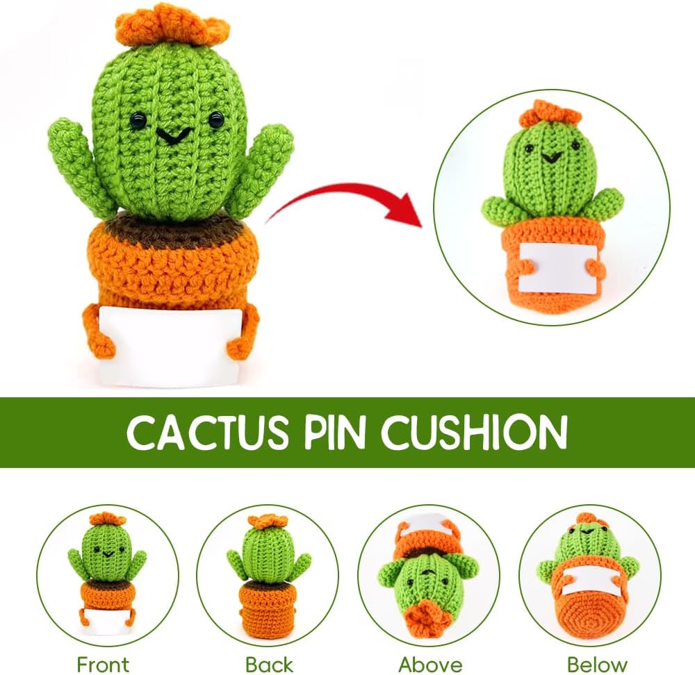 Pin Cushion,Handmade Knitted Pincushions,Cute Pin Cushions Needle Holders for Sewing Quilting Accessory, DIY Crafts or Patchwork Decor.Flowerpot Design Cactus 01