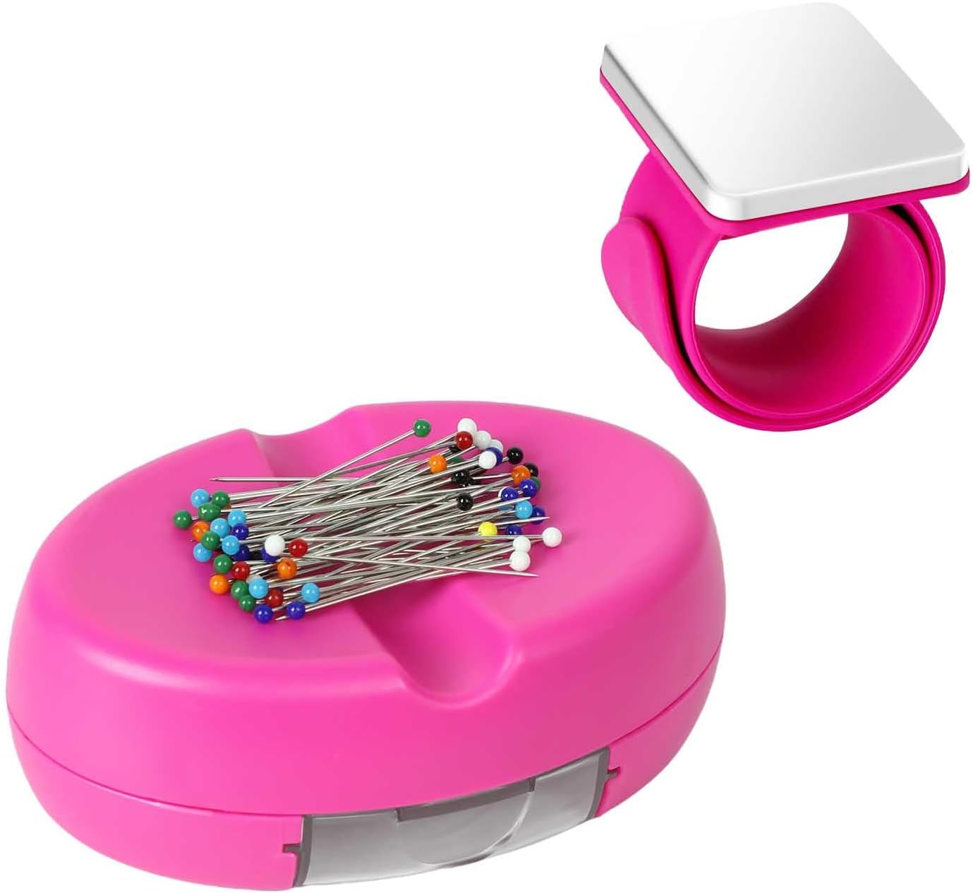 Hilltian 2 Pieces Magnetic Pin Cushion, Magnetic Pin Holder with Pin Cushion Wristband for Sewing, Pink
