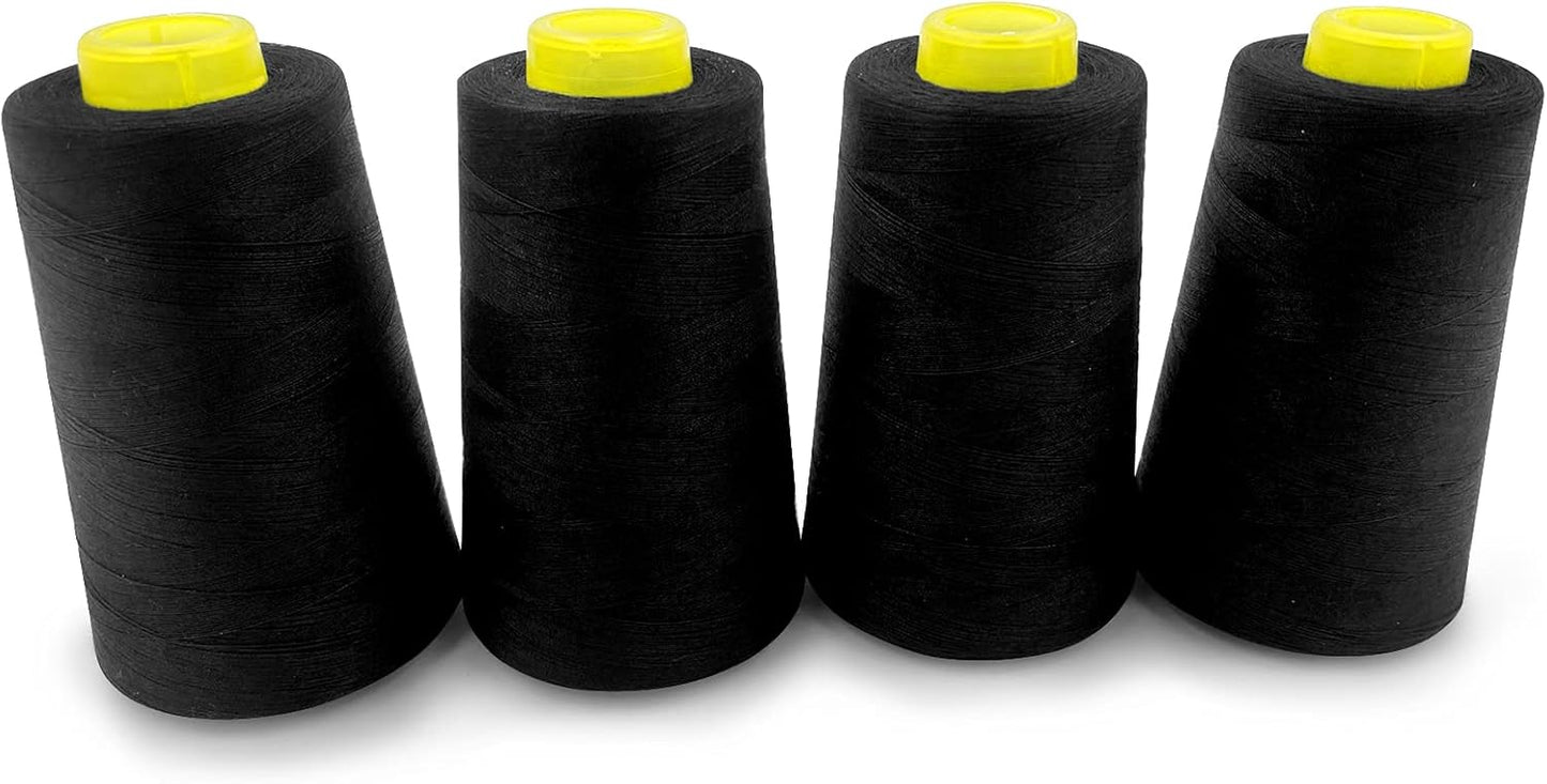 Tortoise 4 Cones of 3000 Yards Each Spool Thread for All Purpose, Serger, Overlock, Quilting, Sewing Machine - 40S/2 Black 100% Polyester