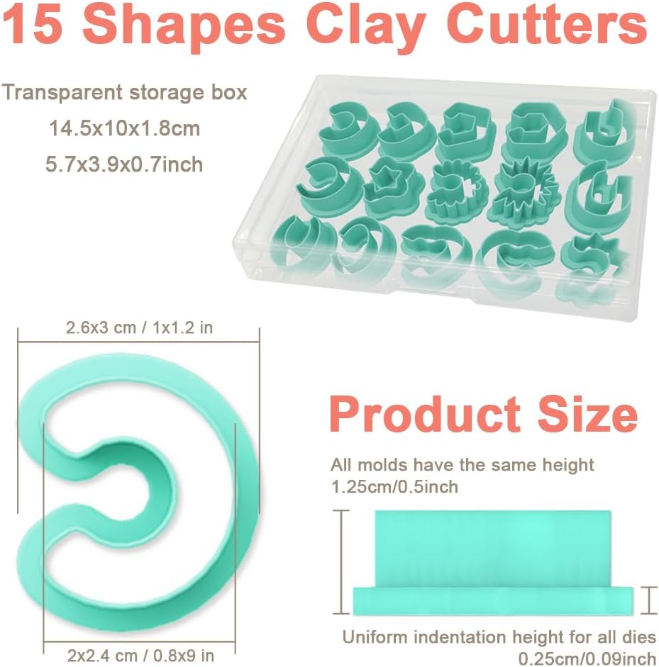Polymer Clay Cutters - 15 Shapes Jewelry Earrings Cutter, Polymer Clay Cutters for Jewelry, Earring Making Kit with Storage Box