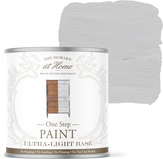 AMY HOWARD AT HOME Chalk-Based One Step Paint for Furniture, Cabinetry, Decor, Finish, and More | No Stripping, Sanding, or Priming | Ultra-Light Base | 16 Ounce | Luxe Gray