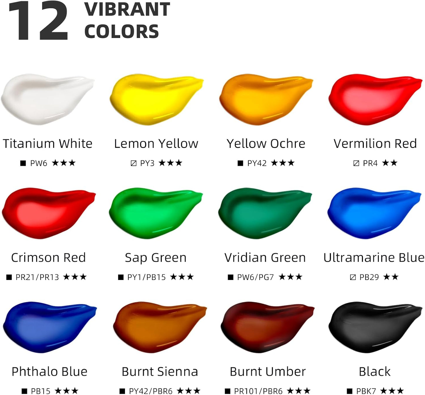 Falling in Art Acrylic Paint Set, 12 Tubes Non-Toxic Rich Pigments Colors with 6 Paintbrushes, Ideal for Painting on Canvas, Wood, Fabric, Craft Paint Set for Beginners and Artists