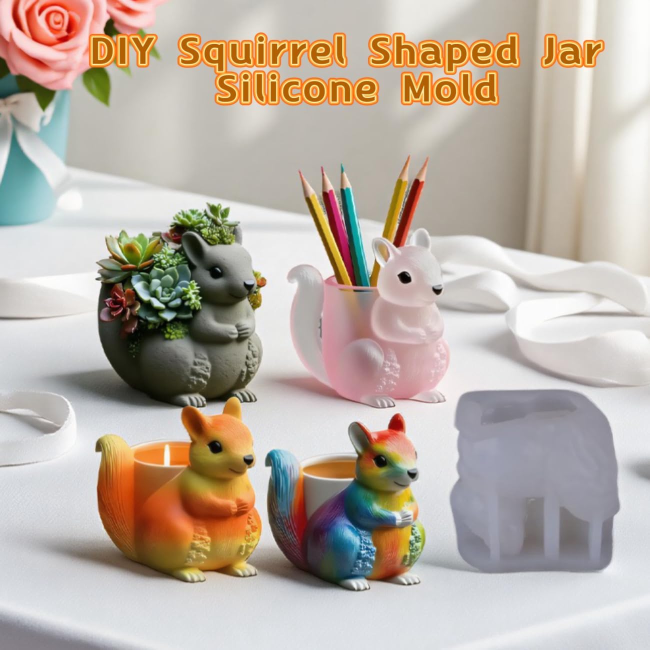 Animal Resin Molds Silicone 3D Cute Epoxy Resin Plaster Candle Holder Wax Molds for Candle Making, Art Crafts DIY Unique Display Home Decor