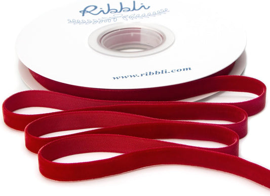 Ribbli Polyester Dark Red Velvet Ribbon,3/8 Inches Continuous10-Yard Spool,Christmas Ribbon for Gift Wrapping,Floral Bouquets, Home Decor