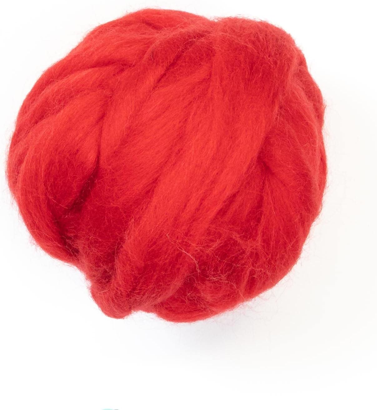 Colored Natural Wool roving, 8 OZ. Best Wool for Needle Felting, Wet Felting, handcrafts and Spinning. (Red)