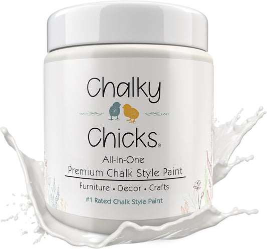 Chalky Chicks All-in-One Chalk Paint for Furniture or Cabinet - 16 Fl Oz - Matte Finish Aged Burlap White for Metal, Wood Furniture Paint - No Sanding All-in-One for Home Decor & Crafts, USA Made