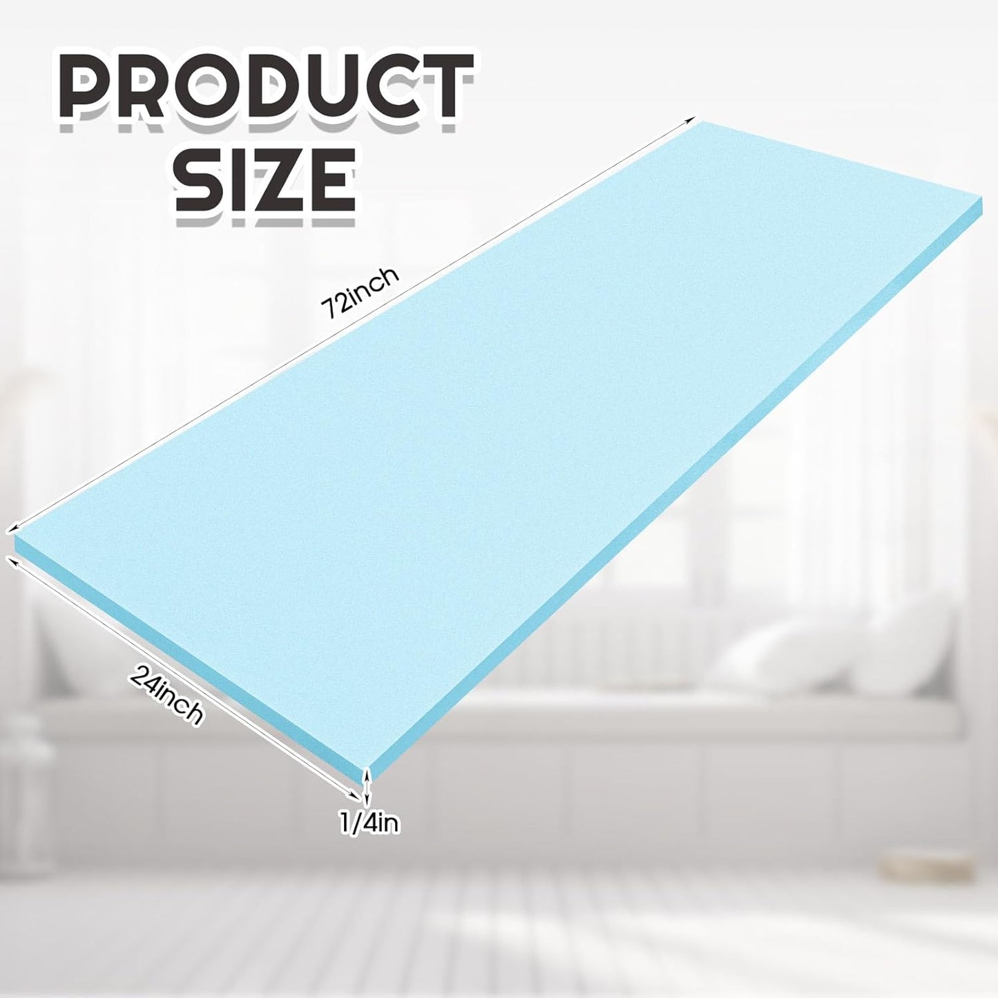 Amylove Polyurethane Foam 24" x 72" High Density Cushion Upholstery Foam Sheet for Seat Replacement DIY Projects Chairs Headboards Sofas Home (1/4" X 24" X 72",Blue)