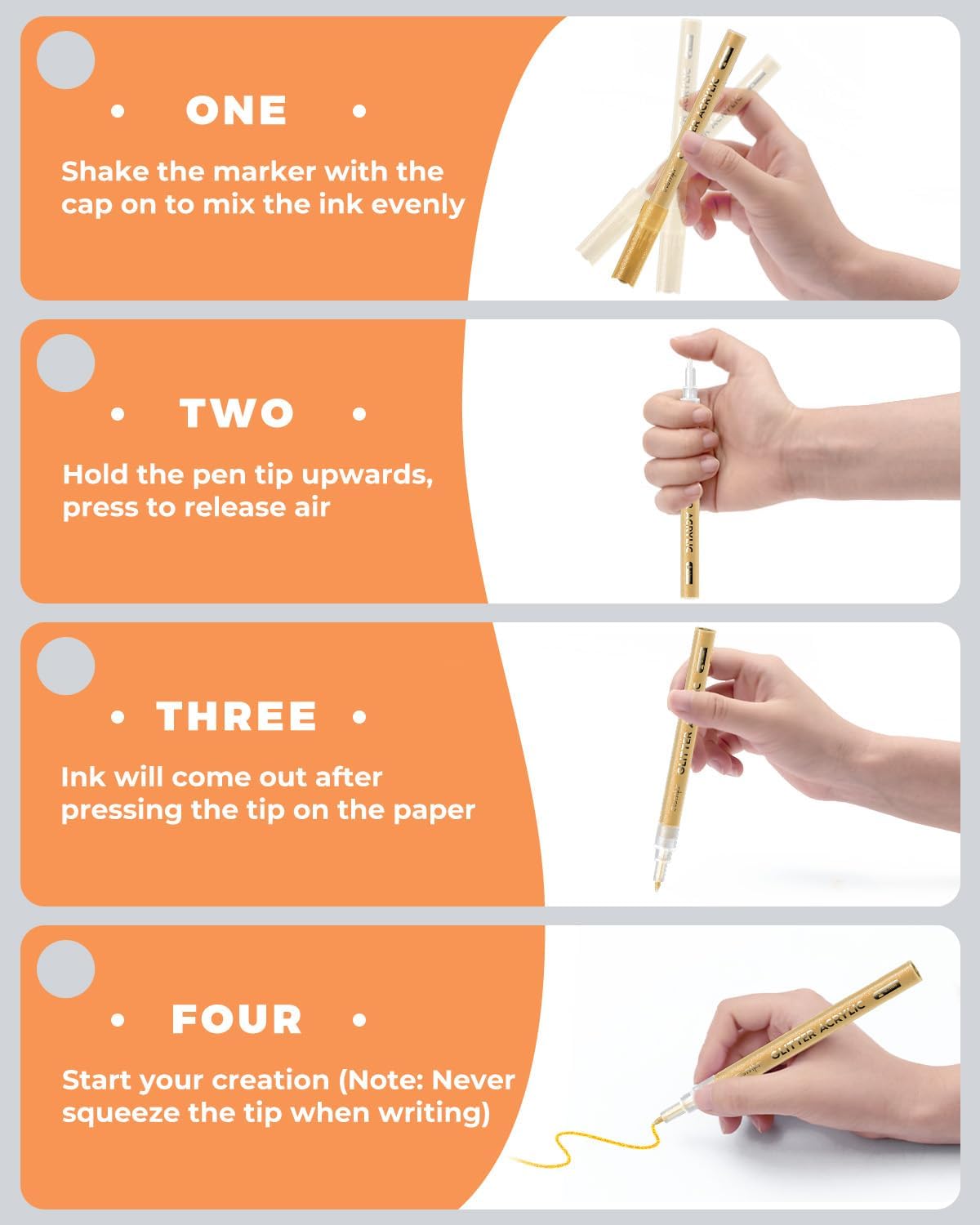 JusArt 24 Colors Glitter Markers, 0.7mm Extra Fine Tip Acrylic Glitter Pens, Metallic Shimmer Marker for Kids Adults DIY Crafts Making, Drawing, Scrapbooking Supplies, Rock, Wood, Glass, Fabric