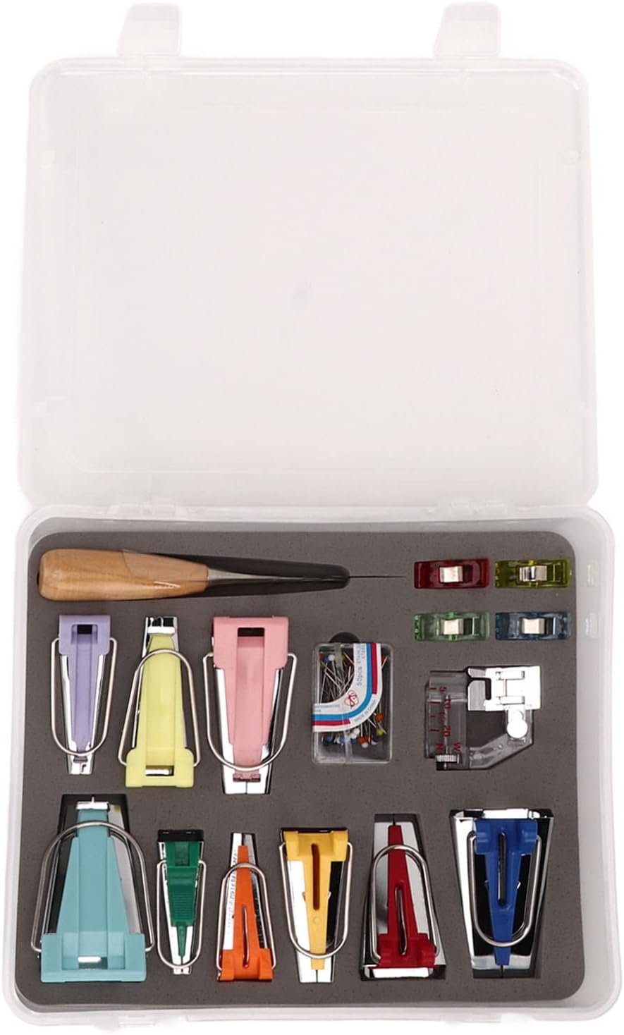 Asixxsix Bias Tape Maker Kit, 9 Sizes Bias Tape Maker with 4Pcs Sewing Clips, Awl, Snap on Binding Foot, Ball Point Pins, Bias Tape Maker Machine for Fabric Sewing and Quilting