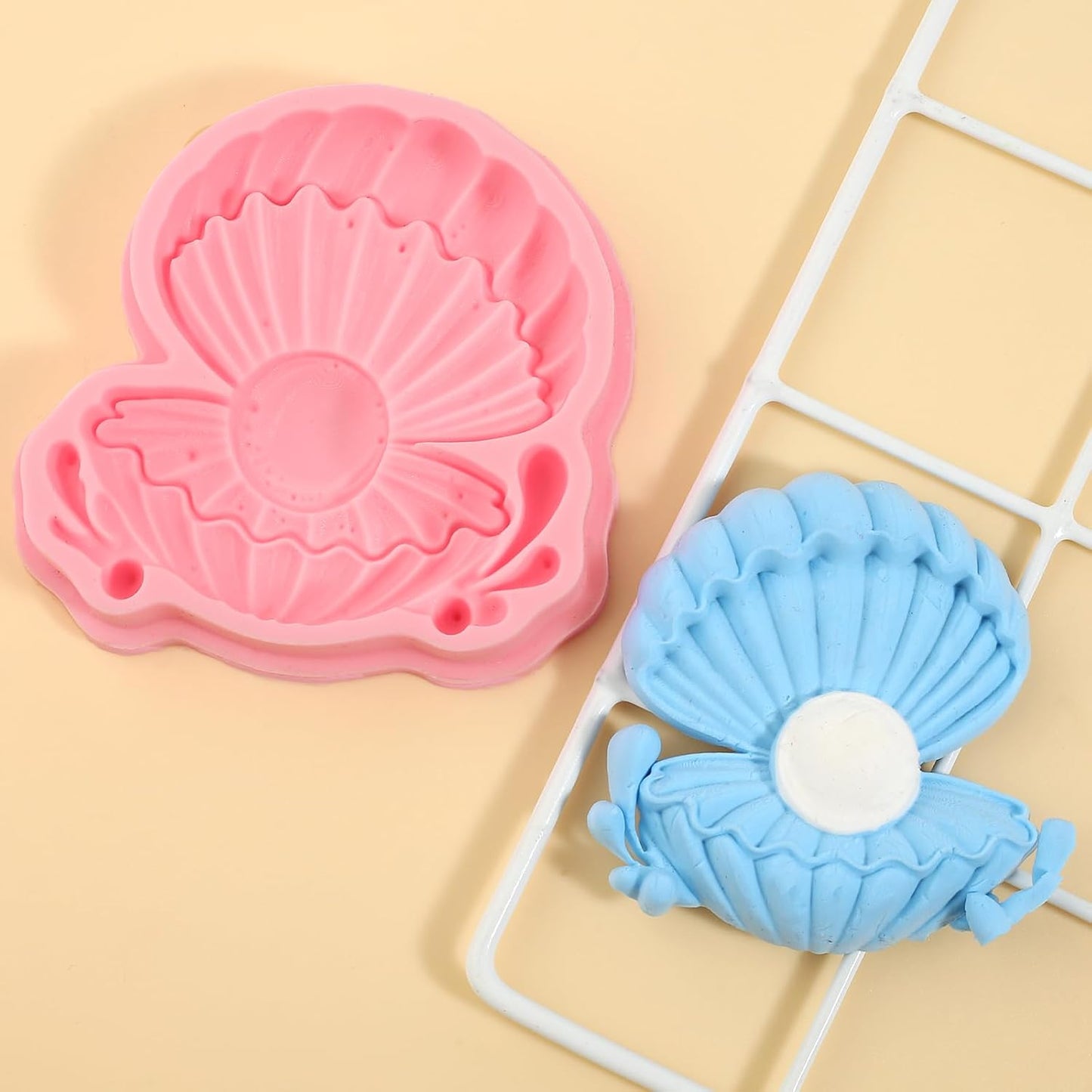 1 Pcs Pearl Shell Cake Decoration Silicone Mold, Cute Ocean Theme Candy Fondant Mold, Suitable for Kitchen Baking Chocolate Biscuit Making, Flower Paste Resin Pendant Clay