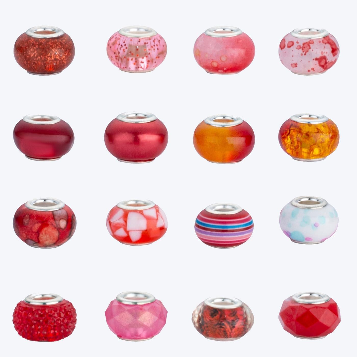 LAIDANLA Red Mix Large Hole Beads, 100pcs 15mm Round Resin, Plastic, Acrylic Loose Beads for Jewelry Making, Crafts, Decoration