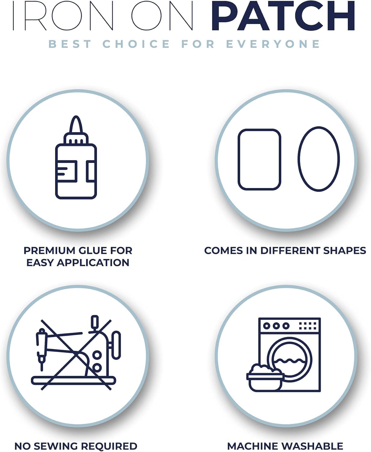 Johnson & Smith Iron On Patches - 12-Piece Iron On Patch for Clothing, Pants Repair - Adhesive Fabric Patches in Rectangle Shapes - Easy to Use, No Sewing Needed - Black and White