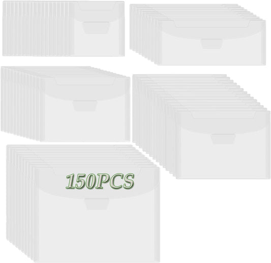BAOFALI 150 Pcs/Set 5 Sizes Clear Stamp and Die Storage Pockets, Stamp Storage Bags, Plastic Envelopes, Scrapbooking Storage Die Cuts for Stencil Storage Card Making Cutting Dies