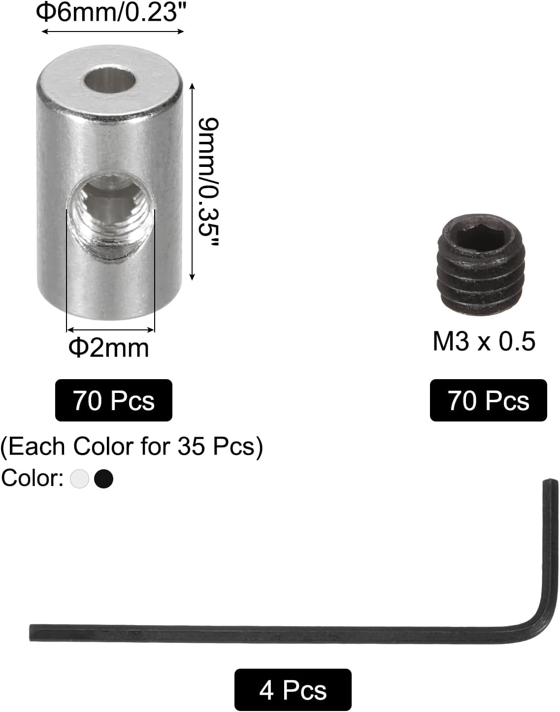 MECCANIXITY 70 Pcs Metal Locking Pin Backs, Locking Pin Keepers Clasp 9mm(H) with 4 Wrench Replacement in Storage Case for Badge, Brooch, Black, Silver Tone