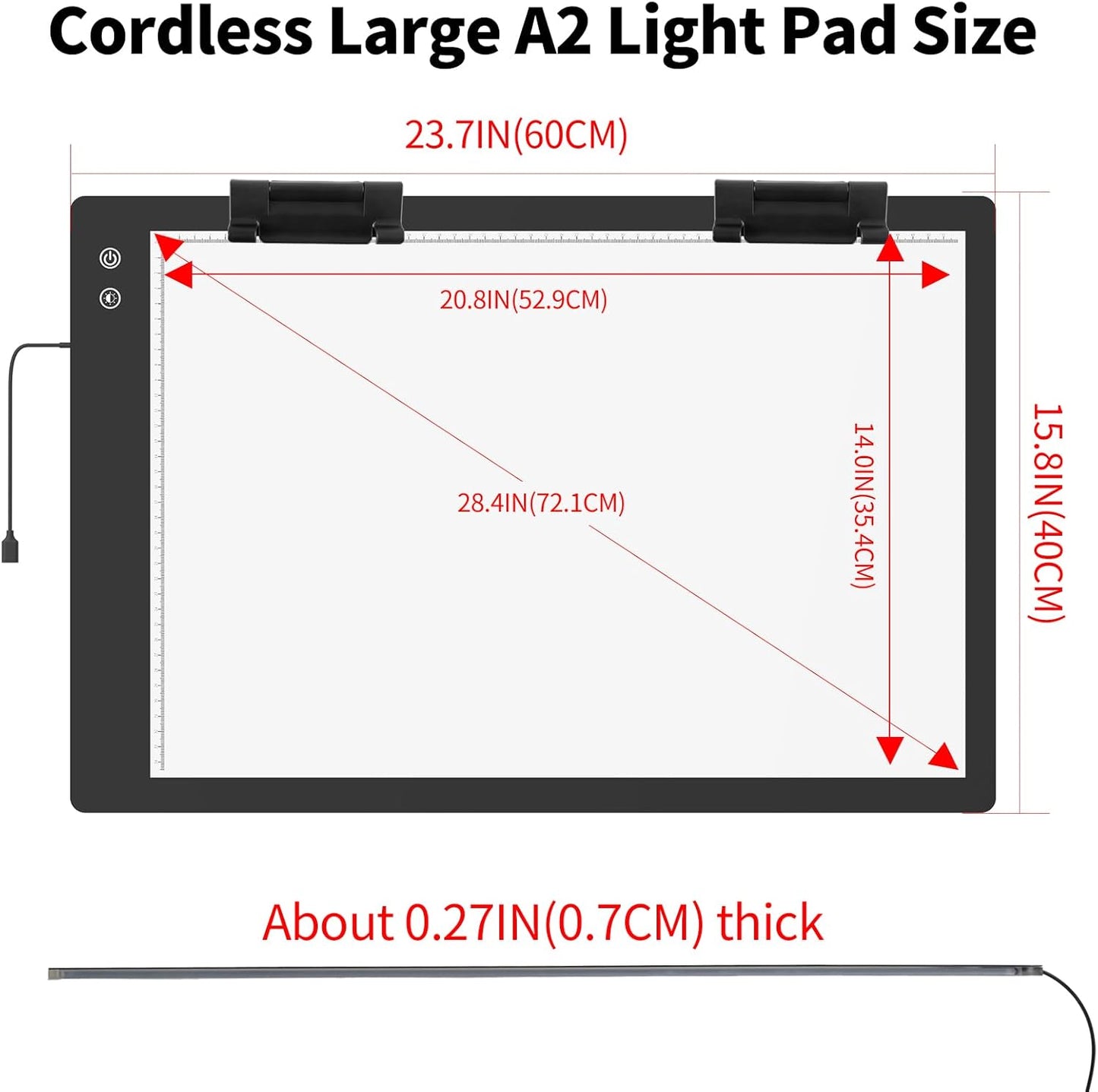 Rechargeable A2 Light Box (23.7"x15.8"), 3-Color Light LED Light Pad for Tracing, Large Diamond Painting Light Board, 6 Levels/Stepless Dimming Light Table for Drawing, Sketching, Animation