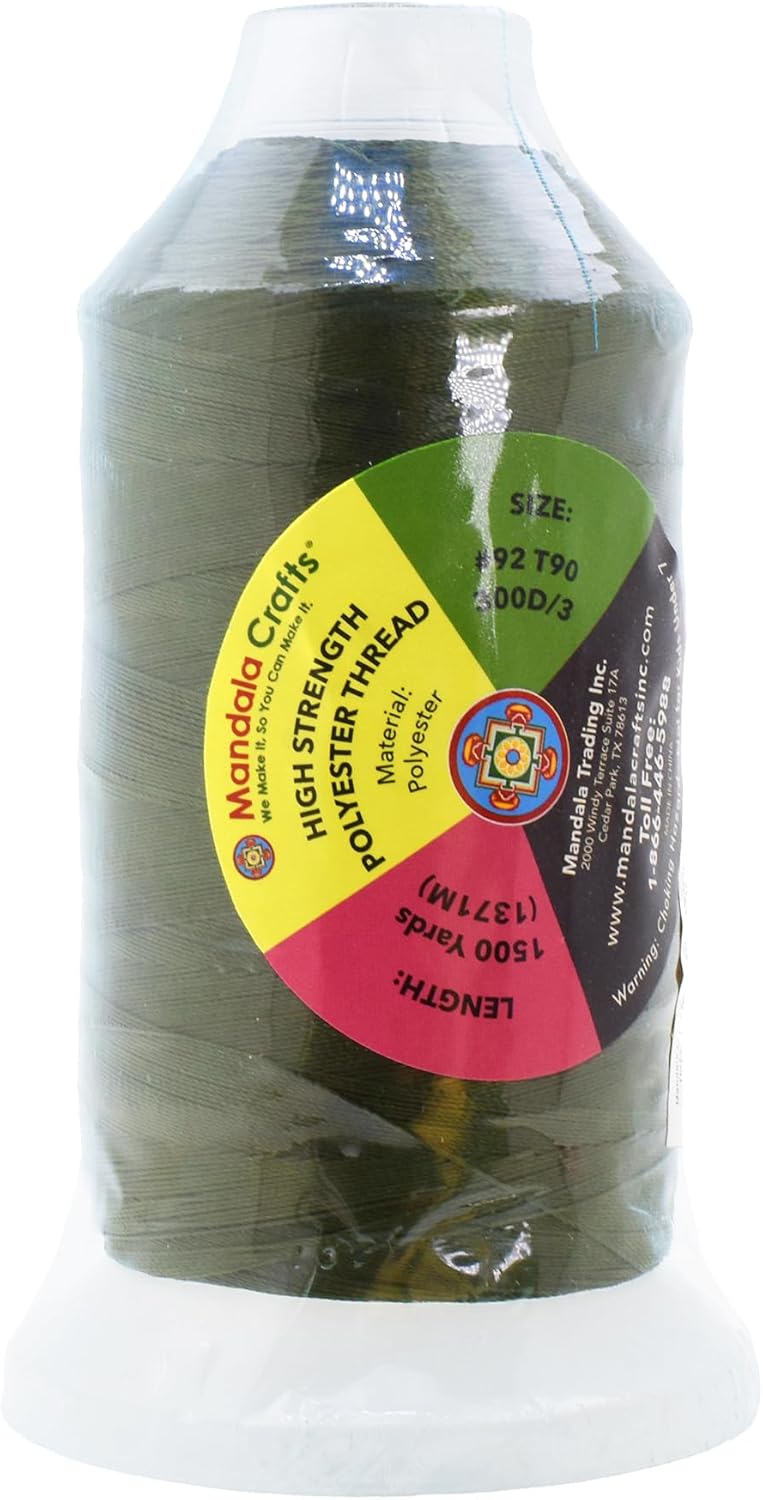 Mandala Crafts Olive Green Heavy Duty Thread -1500 Yds Tex 90 Thread for Sewing Drapery Jeans Leather Hair - Bonded Polyester Thread Outdoor Marine Upholstery Threads