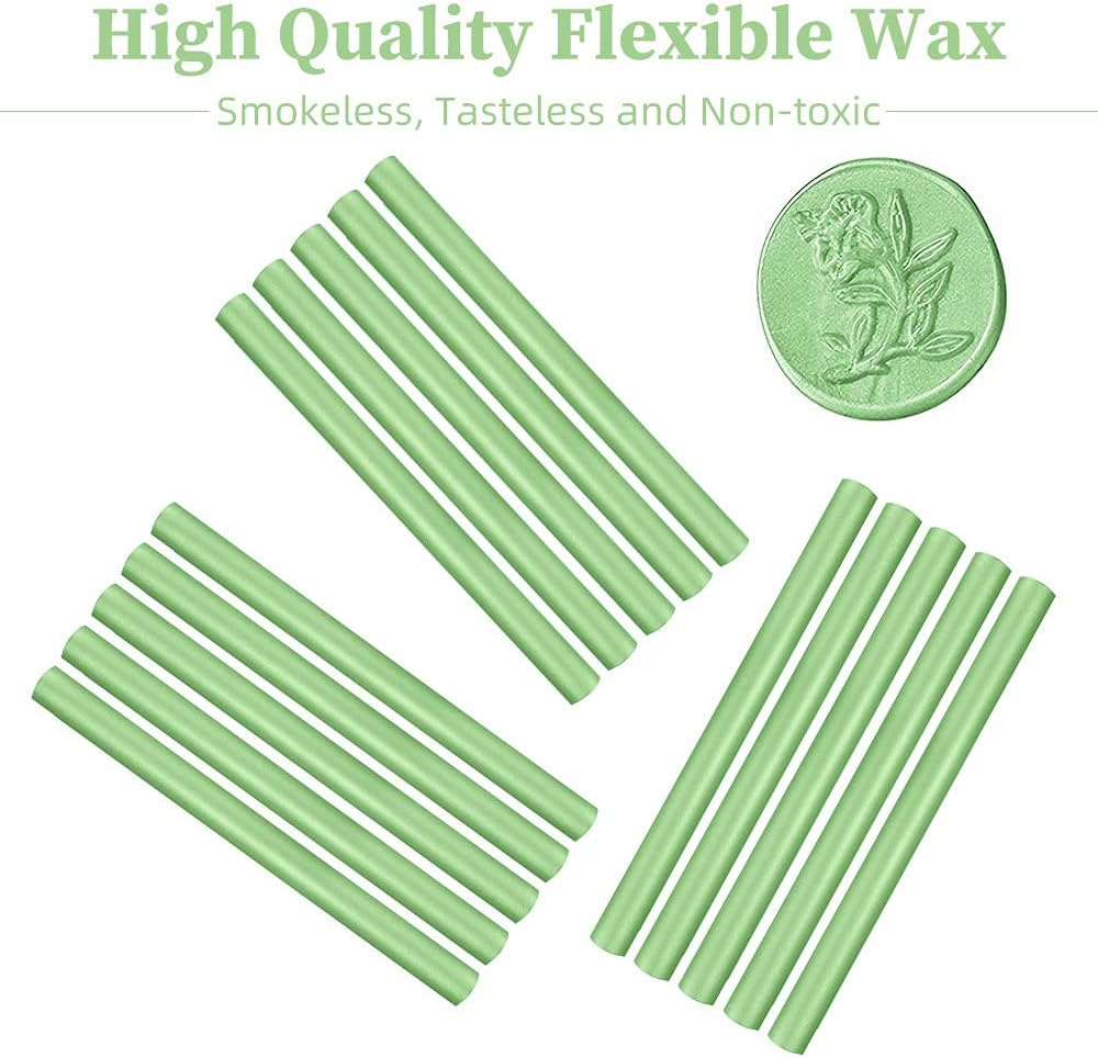 15-Piece Glue Gun Sealing Wax Sticks - Green Wax Seals for Wedding Invitations, Cards & Envelopes