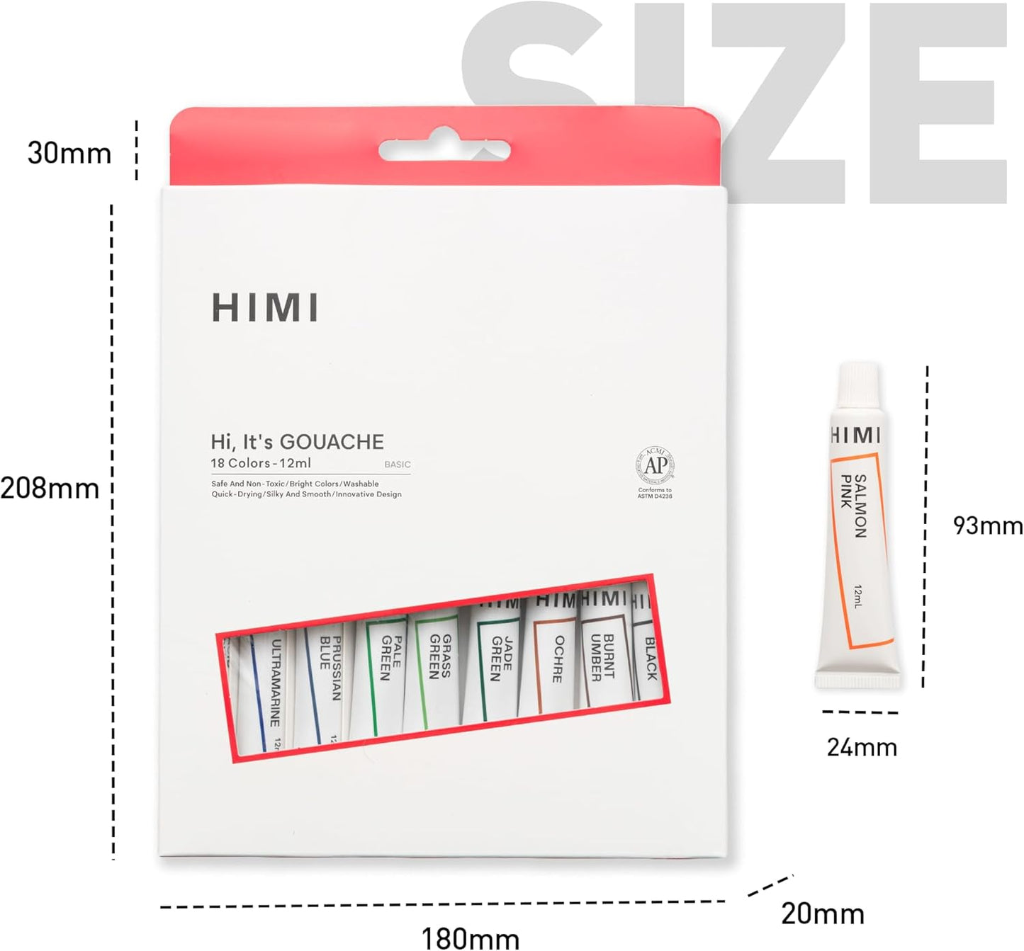 HIMI Gouache Paint Tube Set -18 Colors 12ml, with Rich Pigments, Gouache paint Non-Toxic, suitable for Beginners, Artists, and Hobby Painters. Beautiful Gifts for Art Supplies Painting（18 colors）