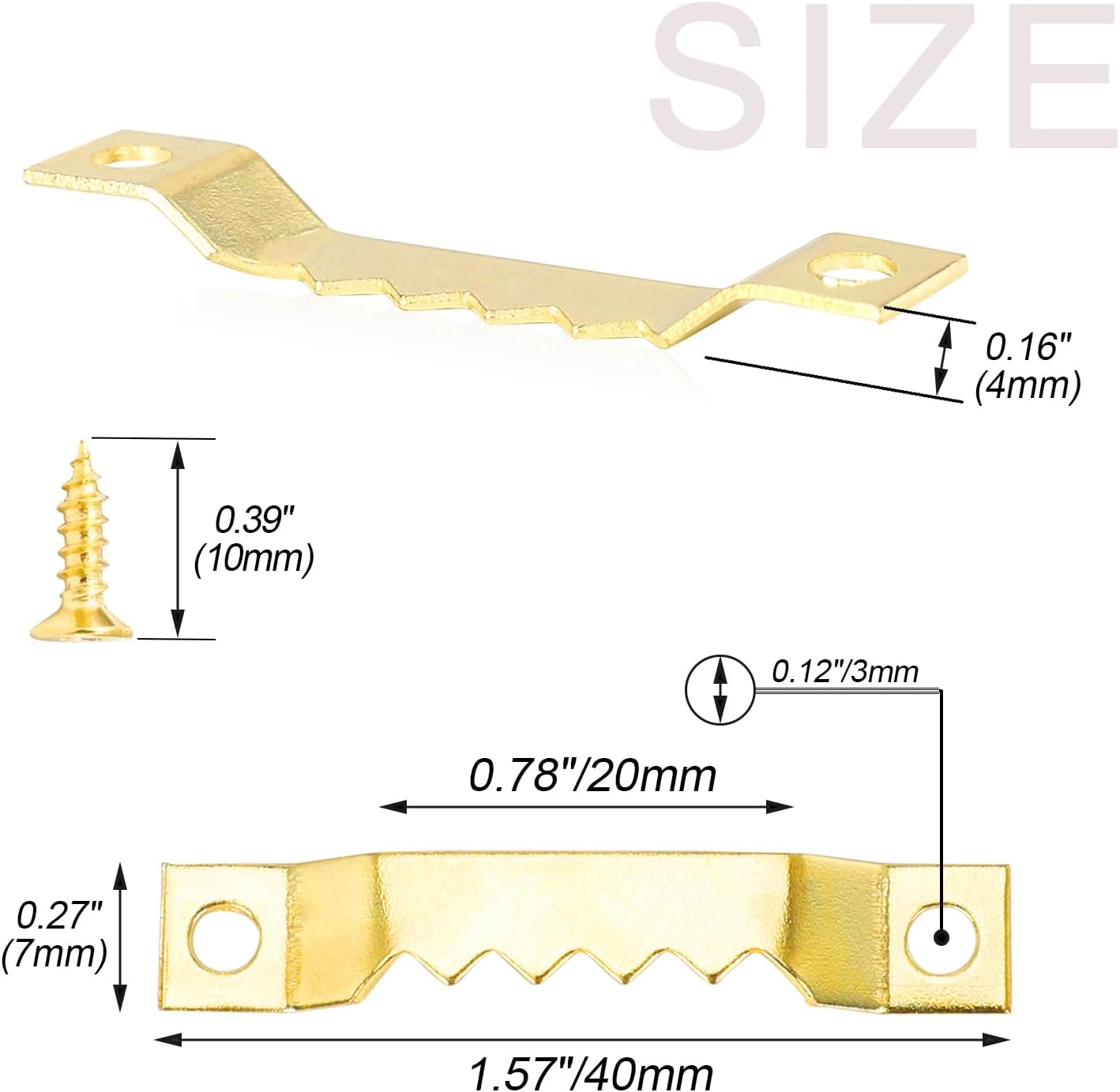 Small Sawtooth Picture Hangers 50 Pack Steel Sawtooth Hangers with Screws for Hanging Canvas Photos Frame Clock Paintings Artwork (Gold)