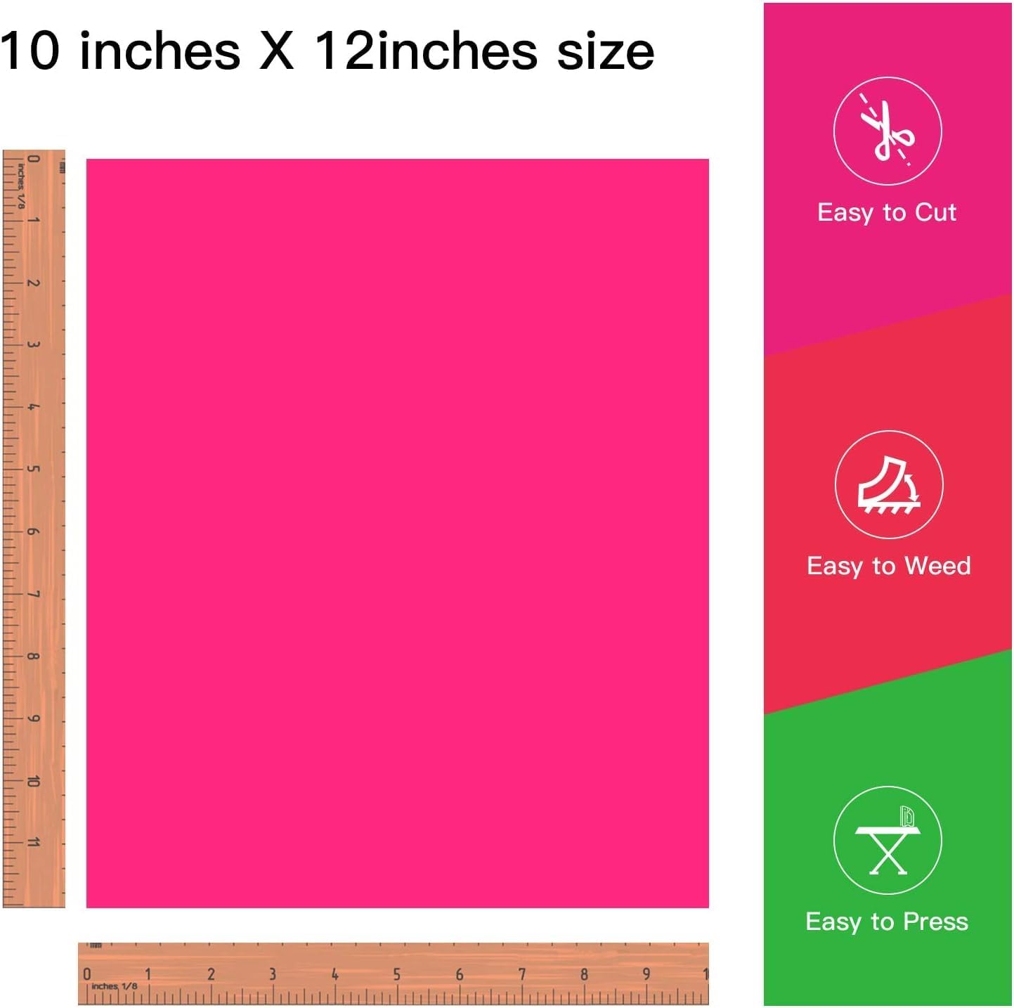 JANDJPACKAGING Neon Pink HTV Heat Transfer Vinyl - 10 Pack HTV Vinyl Compatible with Cricut Cutting Machine, Silhouette Cameo, Bonus PTFE for Heat Press Machine